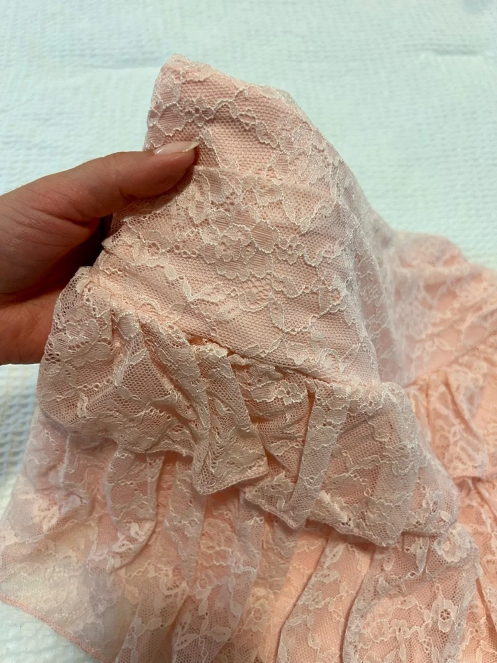 Lace Tiered Mini Skirt - Blush Pink - Picture 4 of 5